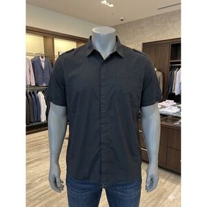 Kenneth Cole New York Mens 4X Black Tapered Fit Short Sleeve Epaulette Shirt